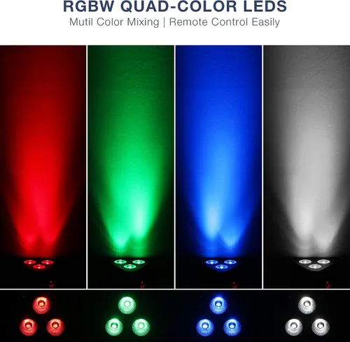 Miniatura 2 de Luces Par de escenario alimentadas por batería, LED 4 en 1 RGBW a todo color, 6 horas de funcionamiento a todo color, control remoto y DMX - Luces