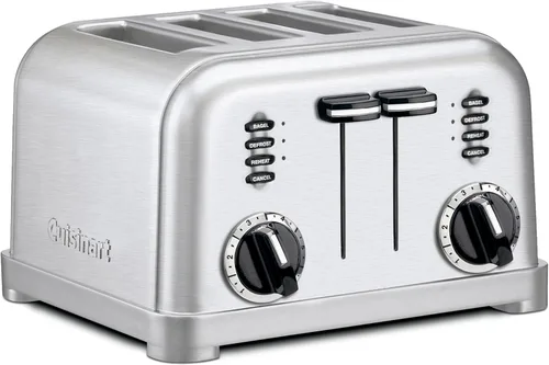Cuisinart 4 Slice Toaster, Compact Stainless Steel Toaster with Extra-Wide Slots for Toasting Bread, French Toast, Bagels and Pastries, Defrost &