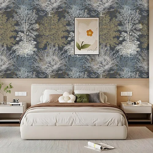 Miniatura 8 de Papel tapiz vintage para despegar y pegar, diseño de árbol dibujado a mano para baño, paredes de dormitorio, armarios, estantes, mural de papel