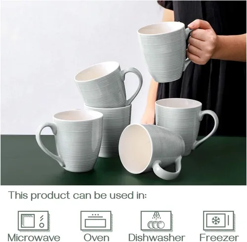 Miniatura 5 de DOWAN Tazas de café, juego de 6 tazas de café de 17 onzas, tazas de té corrugado (gris)