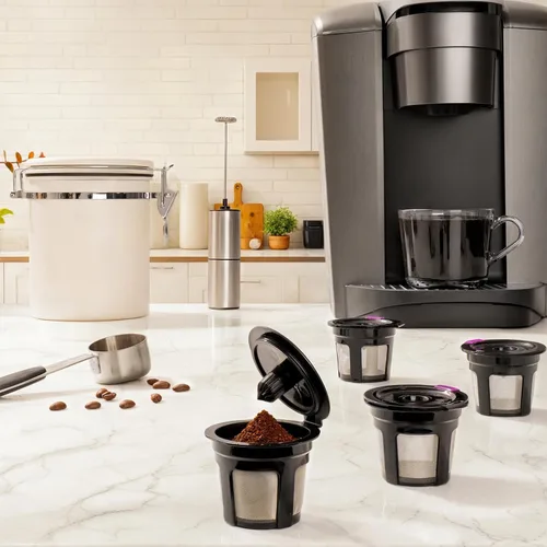 Miniatura 2 de Paquete de 4 tazas K reutilizables para cafeteras Keurig 2.0 y 1.0, cápsulas de café recargables universales compatibles con Keurig K-Mini, Duo