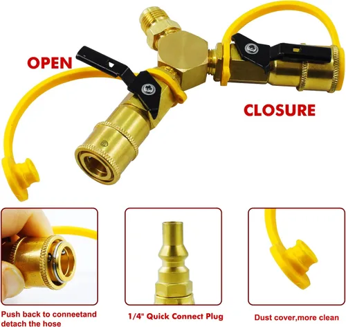 Miniatura 6 de Kit adaptador divisor en Y de propano de 1/4 pulgadas, 2 vías RV a parrilla de conexión rápida/desconexión de manguera de gas LP para cámperes
