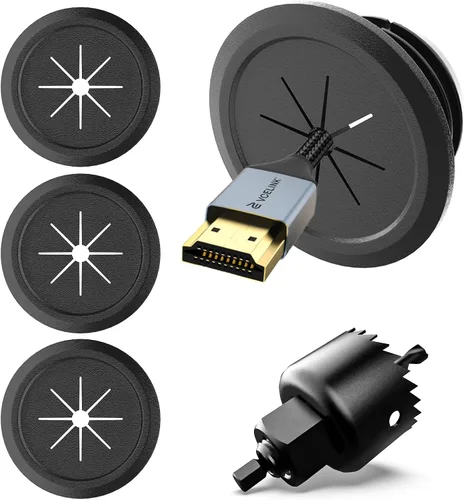 VCELINK Ocultador de cable de TV para TV montado en la pared, paquete de 4 mini ojales negros de 2.36 pulgadas (2.362 in) para organizar cables con