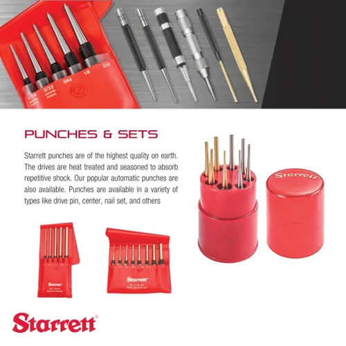 Miniatura 3 de Starrett Juego de punzones de acero con estuche de plástico y agarre moleteado para un posicionamiento preciso y una sujeción segura, acero