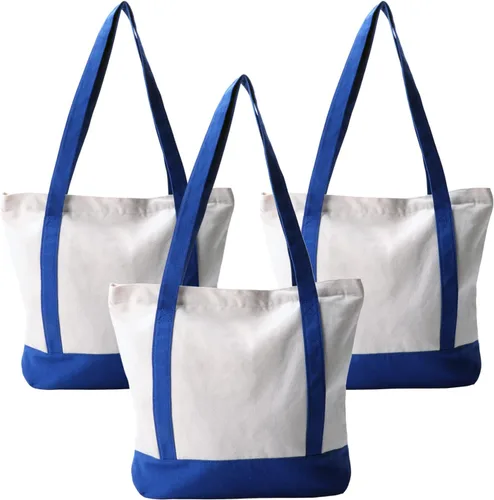 Bolsa de lona con cremallera, 16.5 x 14 x 5 pulgadas, bolsa de lona en blanco lisa resistente, 3 bolsas reutilizables con cremallera, bolsas de tela