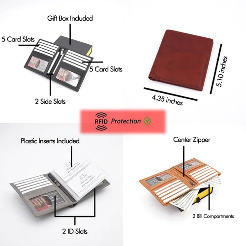 Miniatura 2 de ag wallets Billetera de cuero de napa RFID para hombre con 2 ventanas de identificación, billetera grande para hombre, billetera plegable