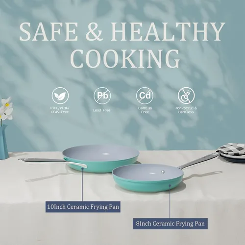 Miniatura 2 de CookinCraze Sartén antiadherente de cerámica de 8 pulgadas para todas las estufas, libre de PTFE/PFOA/PFAS, sartén no tóxica con mango que se Azul