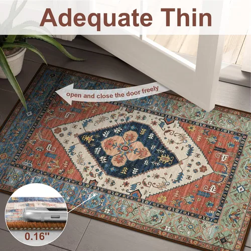 Miniatura 4 de Beeiva Alfombra bohemia lavable de 2 x 3 pulgadas, tapete ultra fino para puerta de entrada interior, tapete antideslizante para puerta delantera
