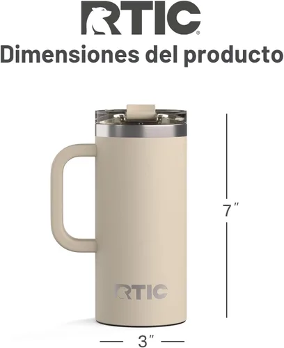 Miniatura 4 de RTIC - Taza de viaje para viajes de 16oz con tapa y asa, forrada en cerámica, aislada, de acero inoxidable, metálica, de doble pared con aislamiento