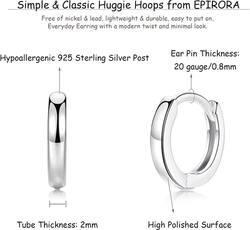 Miniatura 7 de Aretes de aro pequeños para cartílago para mujeres, hombres y niñas, 3 pares de aretes hipoalergénicos de plata de ley, 0.390.39 pulgadas
