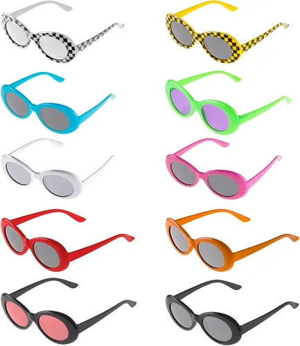 CICINUJOY Paquete de 10 lentes ovalados retro Mod con marco grueso, lentes redondos, a cuadros, para mujeres, niñas, hombres, adolescentes, niños