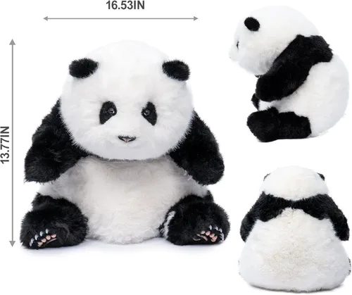 Miniatura 8 de Chongker Peluche de panda con peso, peluche de panda para compañero "HeHua", peluche grande gigante realista hecho a mano, 4.6 libras, 16.5