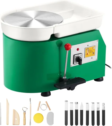 VEVOR Rueda de cerámica de 350 W, máquina formadora de cerámica de 11.0 in, rueda de cerámica eléctrica con pedal de palanca de pies ajustables,