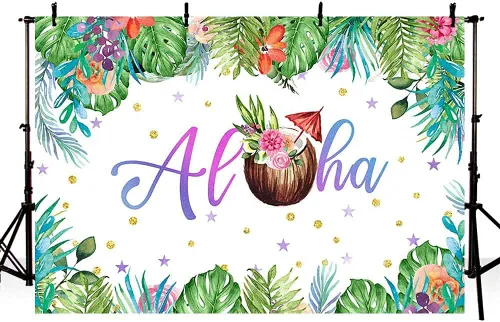 Miniatura 3 de Decoraciones de fiesta hawaiana de verano de 7 x 5 pies, telón de fondo Aloha para playa, palmera tropical, hojas verdes de coco, fondo