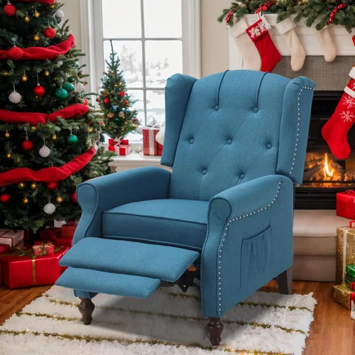 Miniatura 13 de Silla Reclinable Wingback - Sillón Reclinable Acolchado - Silla Reclinable de Masaje con Calor - Sillón Reclinable de Tela Push Back con Control