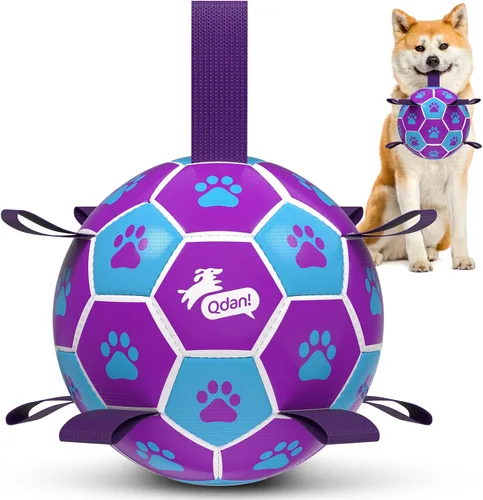 Miniatura 24 de QDAN Pelota de fútbol para perros con correas, juguetes interactivos de forcejeo, juguete de cumpleaños para cachorros, juguete acuático, para rojo