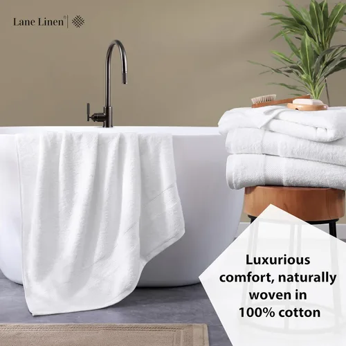 Miniatura 4 de Lane Linen Paquete de 4 toallas de baño 100 % algodón (35 x 66 pulgadas), hilado en anillo, extra grandes, secado rápido, suaves, de poca pelusa