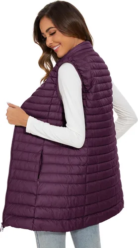 Miniatura 2 de Chaleco largo acolchado para mujer, chaleco de plumón ligero de invierno, chaleco negro para mujer, ropa de exterior, chaqueta sin mangas