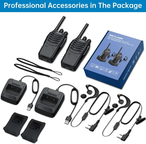Miniatura 7 de Maylawn Walkie Talkies Paquete de 2, Walkie Talkies de Largo Alcance para Adultos con Baterías Recargables, Radios Bidireccionales con Luz LED