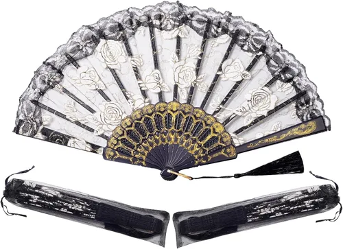 Sepwedd 30 abanicos de mano plegables con diseño floral de rosa negra, ventilador plegable retro chino para novia, accesorios de baile de novia,