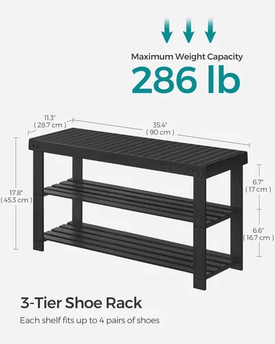 Miniatura 3 de SONGMICS Estante para Zapatos con Banco, Organizador de Almacenamiento de Zapatos de Bambú de 3 Niveles, Banco de Entrada, Soporta hasta 286 lb
