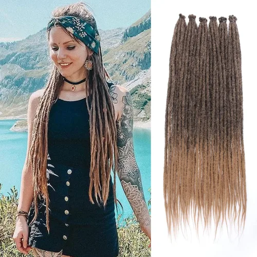 Miniatura 51 de Leeven Extensiones de rastas grises de 40 hebras de 18 pulgadas con terminación única hechas a mano, extensiones de rastas suaves de 0.6 cm