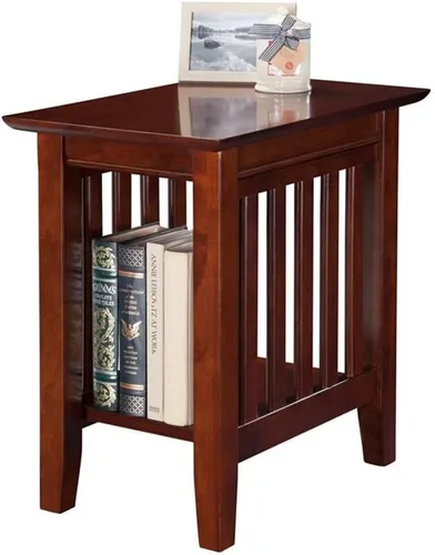 Miniatura 3 de Pemberly Row Mesa auxiliar para silla de madera maciza, acabado de nogal, 22 pulgadas de alto x 14 pulgadas de ancho x 22 pulgadas de profundidad