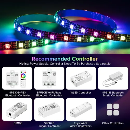 Miniatura 4 de SEZO WS2812B ECO Tira de luz LED 16.4 pies/5M 60 píxeles/m 300 píxeles, direccionable individual, programable, 5050SMD, RGB digital, aleación