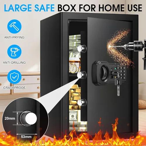 Miniatura 4 de Cajas fuertes grandes de 3.4 pies cúbicos para el hogar, caja de seguridad digital para el hogar resistente al fuego e impermeable con teclado