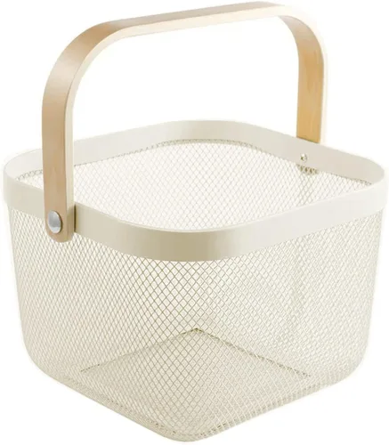 AJIODA Cesta de acero de malla metálica, cesta organizadora de almacenamiento, cesta de cocina colgante multifuncional, cesta de frutas con mango de