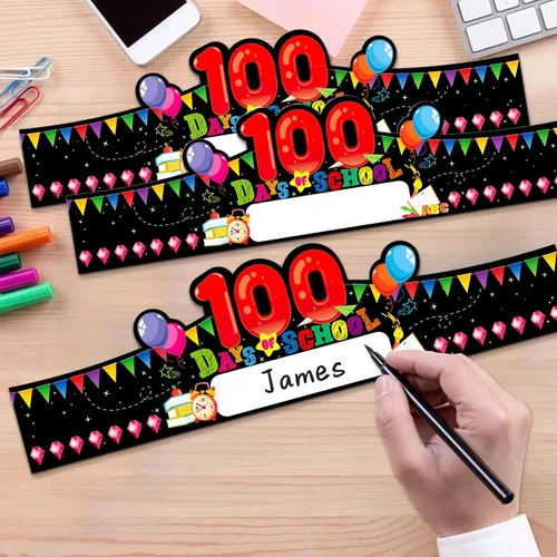 Miniatura 6 de SICOHOME Gorras de papel para niños, coronas de papel para estudiantes, jardín de infantes, suministros de fiesta preescolar, ajustables 2-100 días