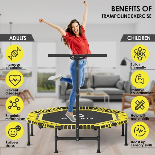 Miniatura 5 de CLORIS 38in/48in Folding Trampoline - Max Load 220lbs / 450lbs Trampoline Rebounder Trampoline with Adjustable Foam Handle, with safty Padded Cover