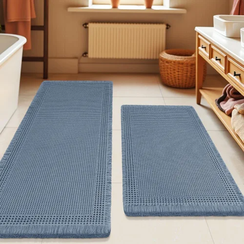 Miniatura 53 de Tapete de baño con diseño de gofre, moderno, bohemio, absorbente, antideslizante, ultrasuave, lavable a máquina, con letra de baño, dormitorio