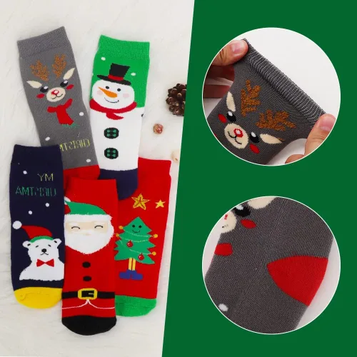 Miniatura 3 de UOIXPUHUO 5 pares de calcetines de Navidad calcetines de algodón cálidos de invierno para niños pequeños Rojo