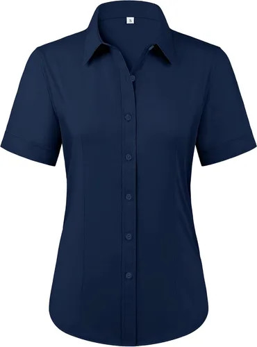 Miniatura 21 de Siliteelon - Camisas de vestir con protección contra manchas, sin arrugas, de manga corta, color liso, con botones, para mujer