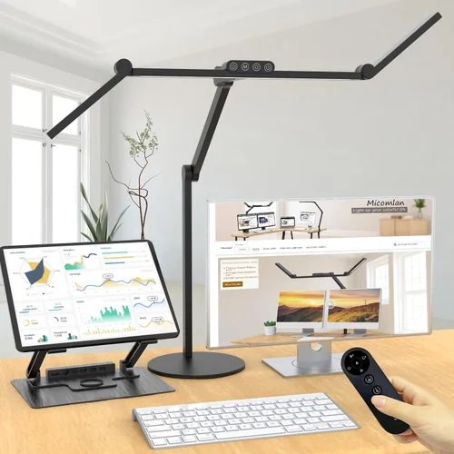 Miniatura 7 de Micomlan Lámpara de escritorio LED con base, luz de escritorio de arquitecto alto ajustable para oficina en casa con brazo oscilante flexible
