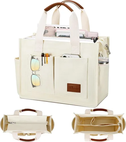 Miniatura 9 de Bolso grande de lona con compartimentos y cremallera para mujer de KKXIU, bolso cruzado, de trabajo, bíblico, de mensajero con bolsillos