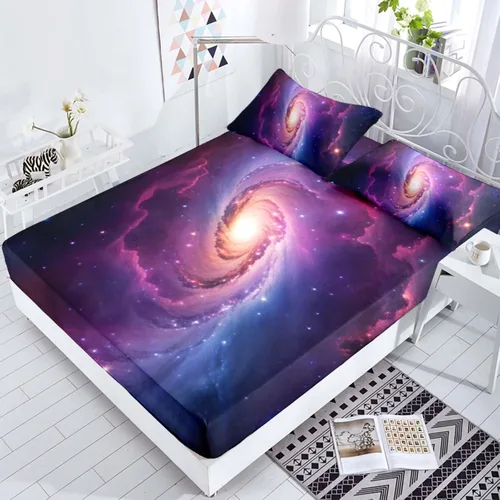 Miniatura 14 de Juego de sábanas bajeras de galaxia para niñas y niños, 2 piezas, 1 sábana de bolsillo profundo con 1 funda de almohada de microfibra sin arrugas