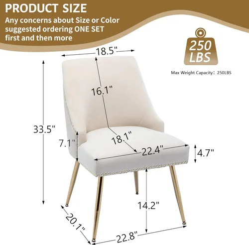 Miniatura 3 de KCC Juego de 4 sillas de comedor de terciopelo con respaldo de cabezal de clavo y ribete de anillo de tracción con patas doradas para cocina y sala