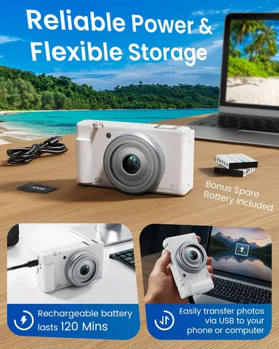 Miniatura 6 de Cámara digital True 5K para fotografía, enfoque automático de 80 megapíxeles con zoom digital 18X, pantalla giratoria de 3" 270°, cámara selfie