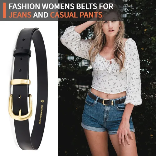 Miniatura 2 de Cinturones para mujer para jeans de 1.1 pulgadas de ancho, cinturones para vestidos de cuero de grano completo con hebilla dorada, caja de regalo