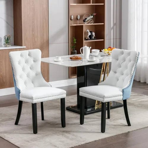 Miniatura 14 de Juego de 2 sillas de comedor de terciopelo, sillas decorativas tapizadas con botón acolchonado, ribete de cabeza de clavo y tirador de anillo Naranja