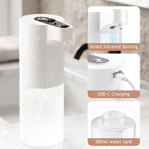 Miniatura 2 de Dispensador automático de jabón sin contacto, dispensador de jabón líquido y espumoso, dispensador de jabón de manos inteligente recargable por USB