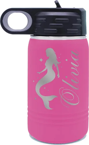 Miniatura 13 de My Personal Memories Botella de agua personalizada de 12 onzas para niños con pajilla, vaso aislado de doble pared para niños, niñas, escuela, Azul