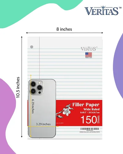Miniatura 2 de WritePads Papel de hojas sueltas de rayas anchas, 600 hojas, paquete de 4 hojas a granel, papel de ajuste de carpeta perforado de 3 agujeros de 8 x