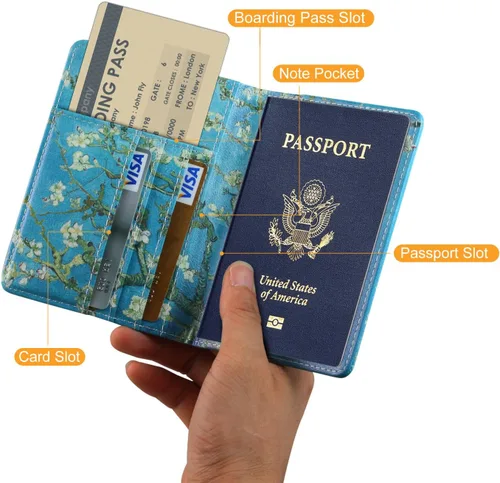 Miniatura 2 de EpicGadget - Funda de piel sintética con bloqueo RFID para pasaporte, funda de viaje tipo cartera, Flor de Cerezo, Cartera Rfid