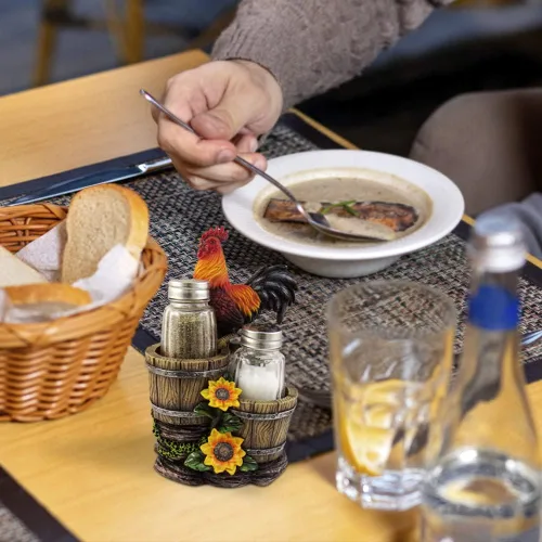 Miniatura 3 de DWK Sunrise Seasonings - Juego de salero y pimentero de 3 piezas de gallo de granja, recargable, tarros de cristal para sal y pimienta, novedoso