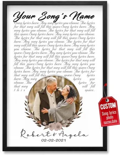 Miniatura 34 de H-DEWALL Póster personalizado de letras de canciones, regalo de boda único para parejas, personaliza con tus propias fotos, nombres y fecha, sin