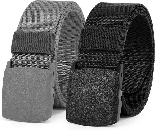 Miniatura 9 de WERFORU Cinturón de nailon para hombre, cinturón táctico militar, correa de lona para exteriores con hebilla de plástico D-negro+café