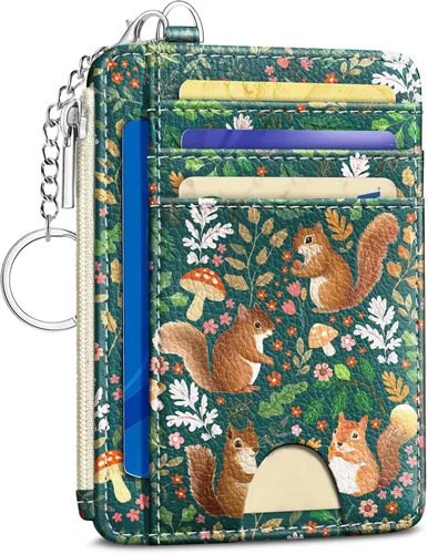 Miniatura 41 de Kelvoris Tarjetero pequeño para mujer, cartera delgada con bloqueo RFID, llavero con bolsillo para monedas con cremallera, bolsillo frontal